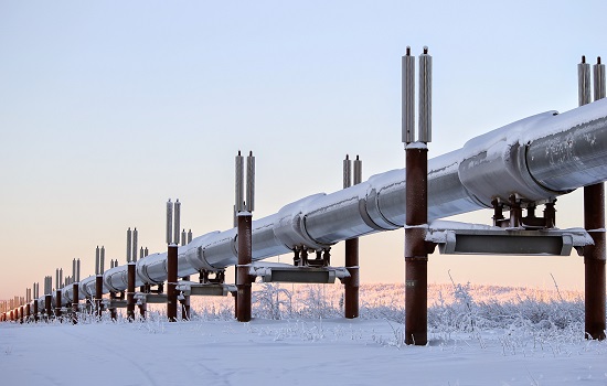 Pipeline photographed in winter covered in snow
