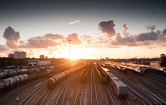 Goods trains at sunset