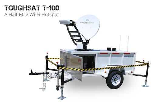 Ground Control manufactures the T-100 Multi-Purpose satellite communications trailer to create a 1/2 mile (.82 km) wireless access point