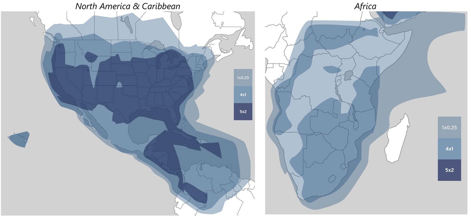 Kymeta Coverage Map for North America, the Caribbean, and Africa