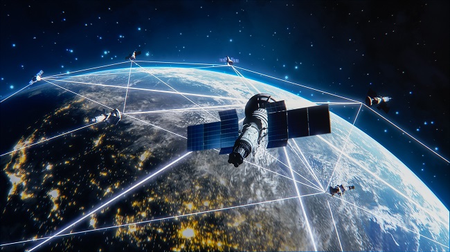 Many Satellites Flying Over Earth As Seen From Space