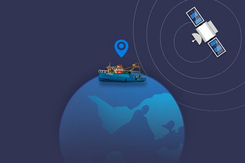 Satellite Vessel Tracking - Small boat, location pin, Iridium satellite