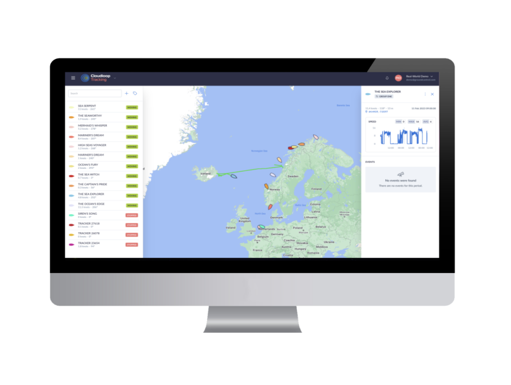 Cloudloop Tracking platform screenshot on a monitor