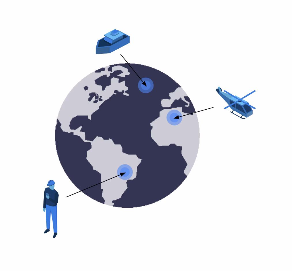 Illustration of satellite asset tracking applications