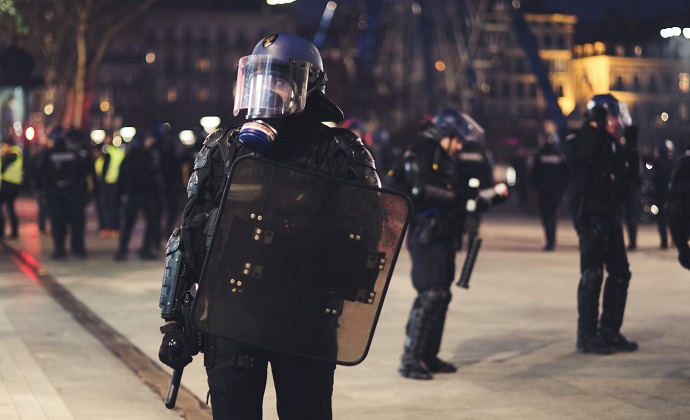 Local police in full riot gear