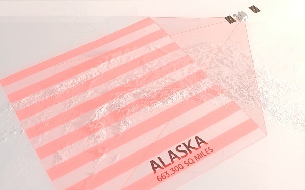 Illustration showing single OneWeb satellite coverage size of Alaska