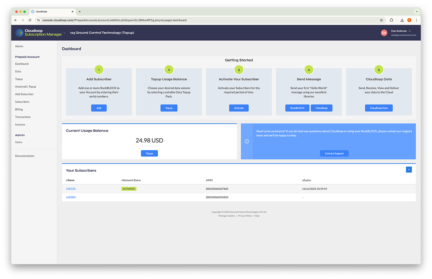 Cloudloop Self-Serve RockBLOCK 9704 screenshot