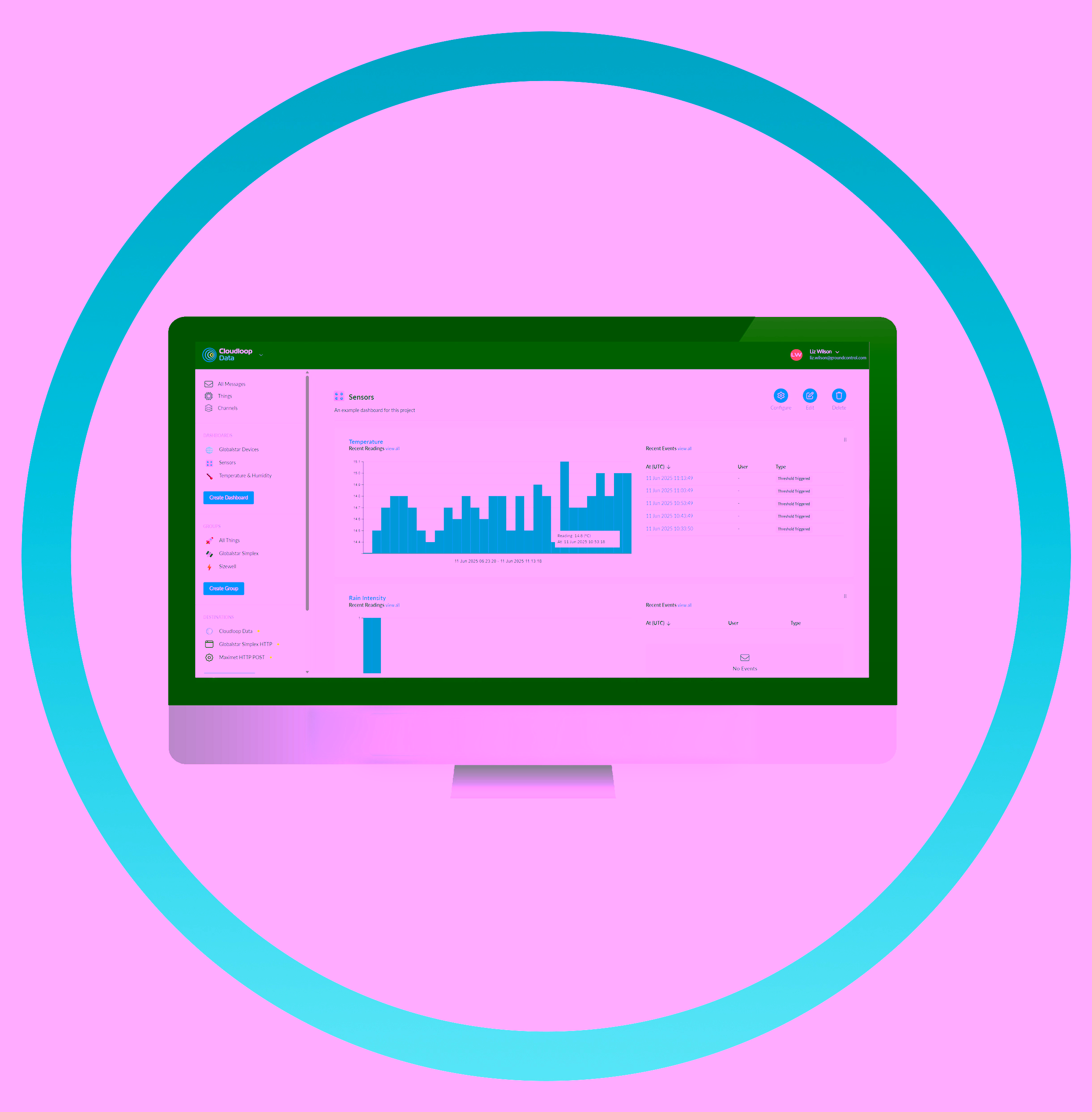 Environmental Monitoring. Sensor Brochure. Image of Cloudloop Data Insights platform.