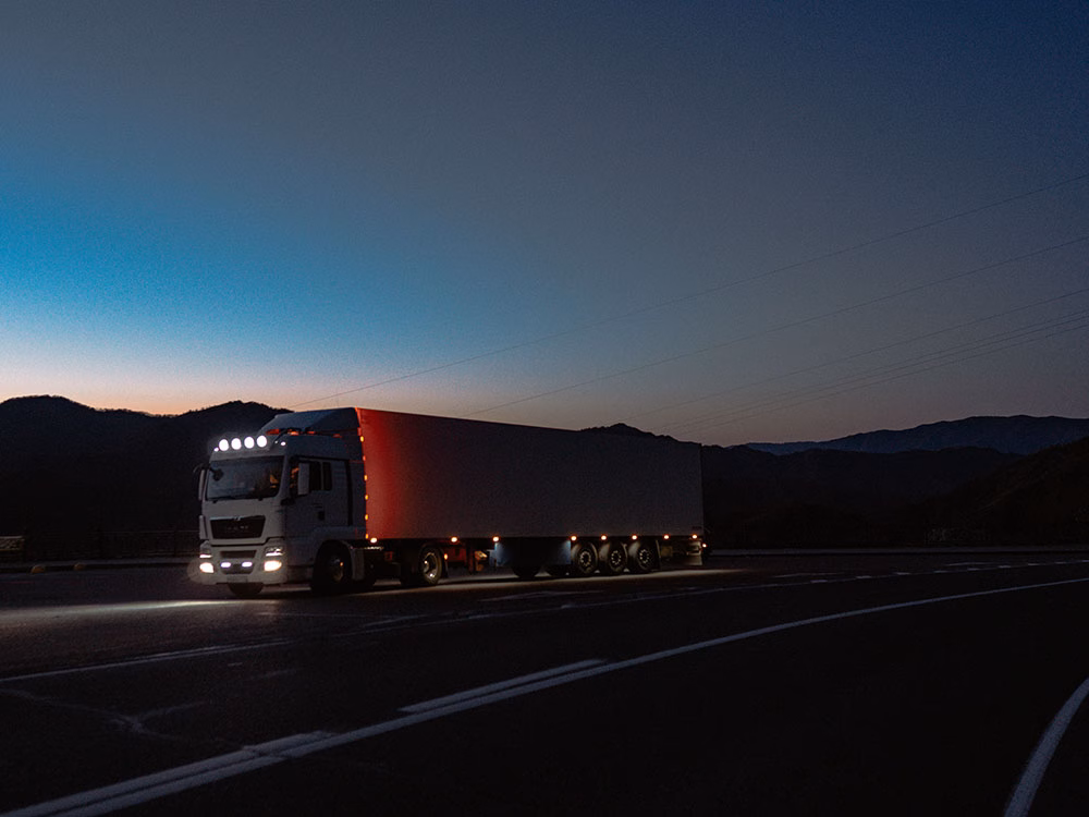 Truck travelling in near darkness