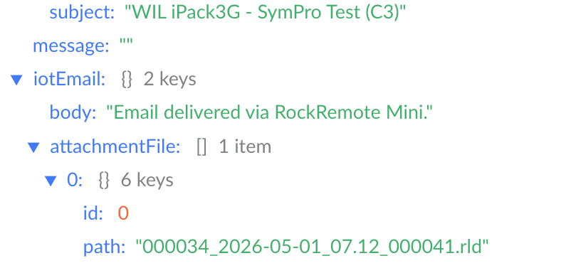 Cloudloop Data showing the message arriving from an NRG Logger
